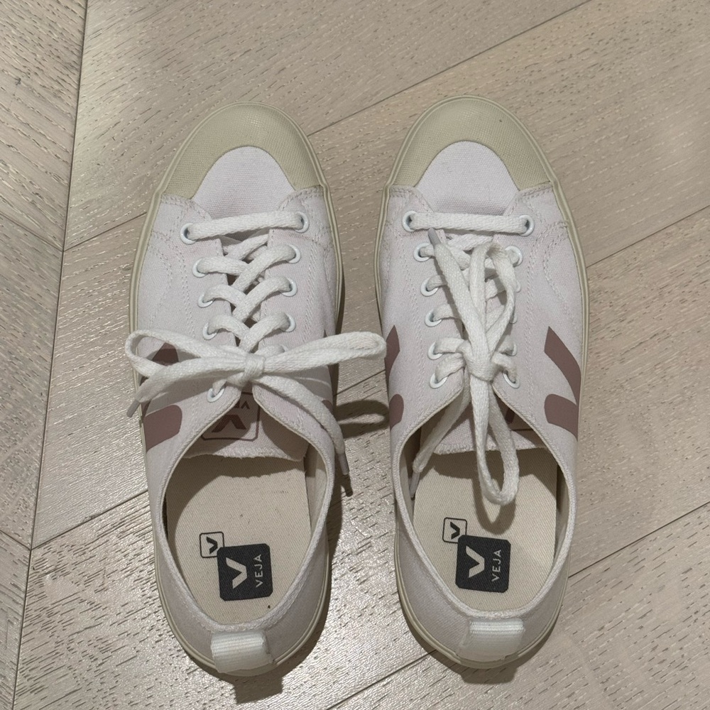 Veja White and Pink Sneakers